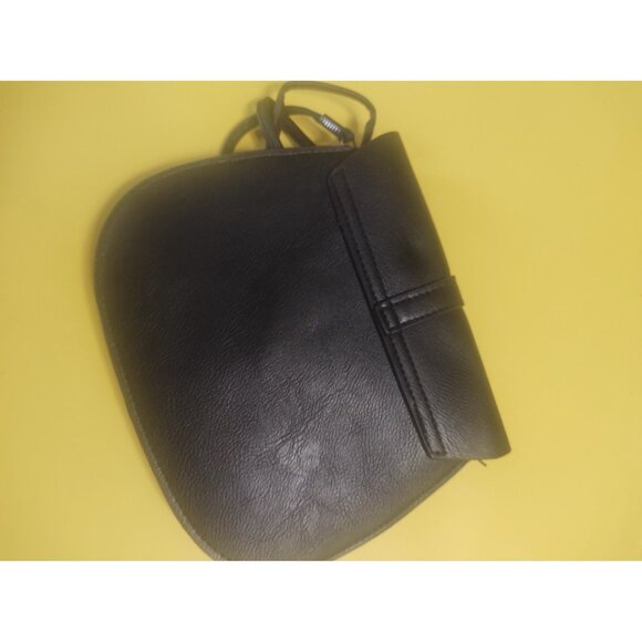 Black Leather sling bag with metal beading, has a button closure 8" x 7" - Picture 9 of 11